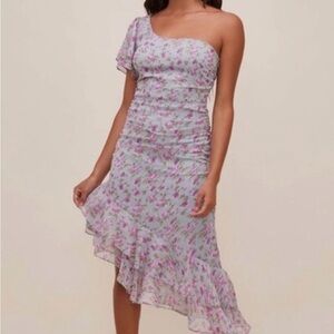 ASTR Lavender Floral One-Shoulder Dress